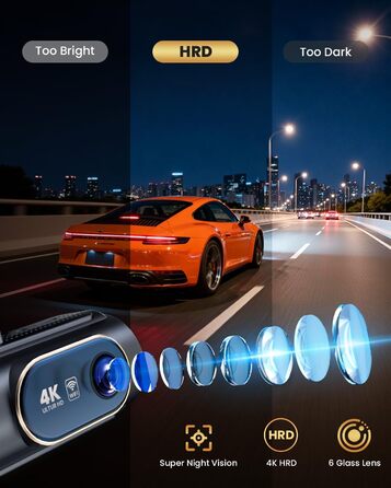 3-канальний 4K відеореєстратор для авто з камерою заднього виду, Wi-Fi, G-сенсором та нічною зйомкою, 4K+1080P+1080P, 64GB SD-карта в комплекті