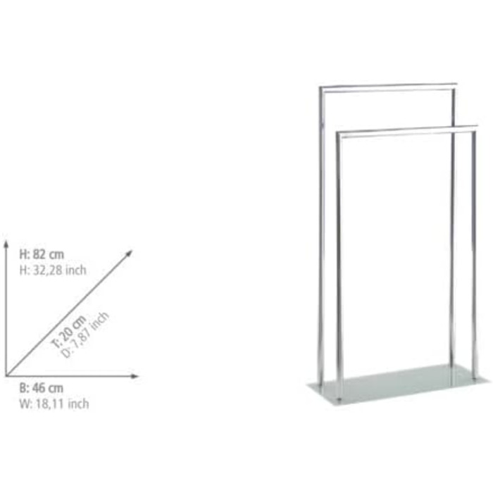 WENKO Style Towel Rail with 2 Bars, Heavy Glass Base, Glossy
