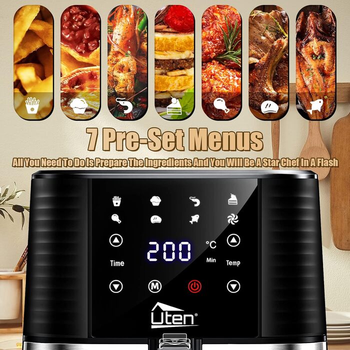 Фритюрниця повітряна, 4L, Heißluftfritteuse XL для 2-6 осіб, 1500W, з функцією підігріву та підтримки тепла, без олії, антипригарний кошик, 32 рецепти, білий колір