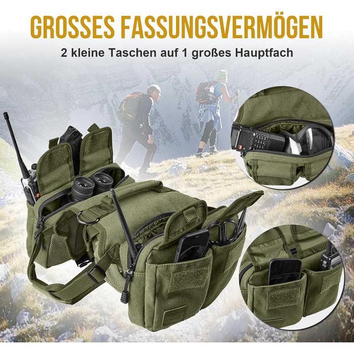 Шлейка для собак OneTigris з рюкзаком, Hoppy Caper 3.0, для піших прогулянок та походів, для середніх/великих собак, рюкзак на спину з 2 основними та 4 додатковими кишенями - Зелений (L, Зелений)