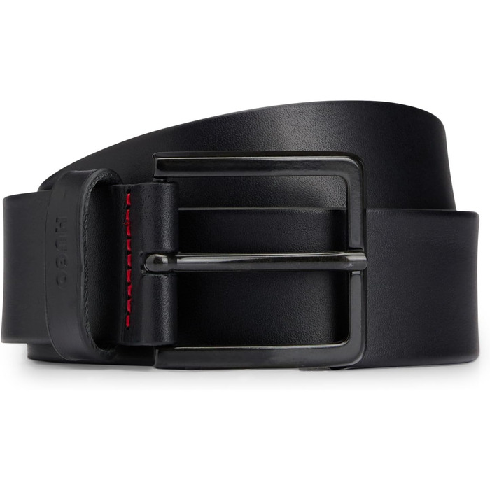 Чоловічий шкіряний ремінь HUGO Gionio SZ40 з логотипом на петлі, чорний (105 Schwarz001)