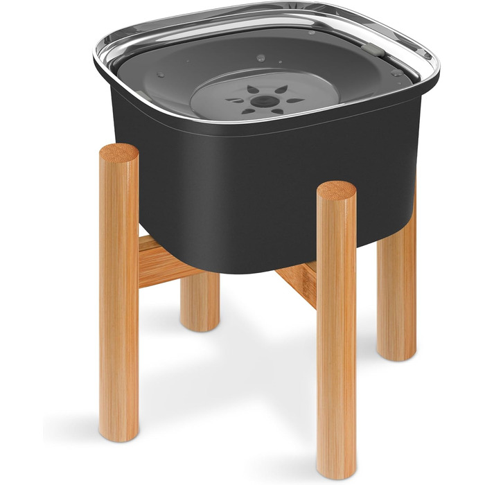 Миска для води для собак Decflow 3L з піднятою платформою, нержавіюча сталь, велика місткість, без розливання, міцна бамбукова підставка, для собак маленьких та середніх порід (Чорний)