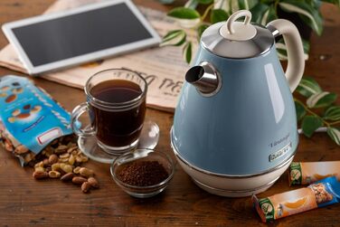 Ariete Vintage Blue Electric Kettle - 1.7L Stainless Steel, 2000W with 360° Swivel Base & Water Level Indicator