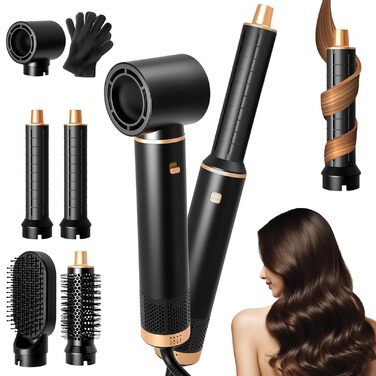 RUIZHI Airstyler 5 в 1: Фен-щітка для волосся з 5 насадками, 110000 обертів/хв, 3 температурні режими, для об'єму, локонів та випрямлення волосся