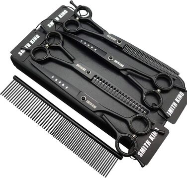 Набір професійних ножиць для грумінгу собак 7,0 дюймів (4 предмети) - прямі, для розрідження, вигнуті, для чухання, гребінець, для правші та лівші