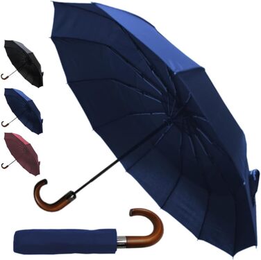 Чоловічий парасолька COLLAR AND CUFFS London 80KPH з автоматичним відкриванням, компактна, вітростійка, з дерев'яною ручкою, темно-синього кольору