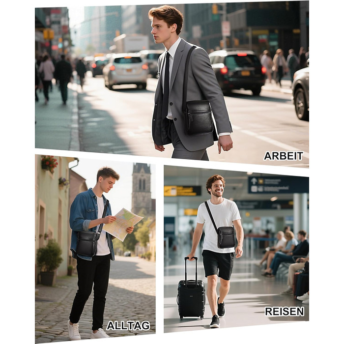 Чоловіча сумка через плече Leathario з натуральної шкіри, велика місткість, чорна