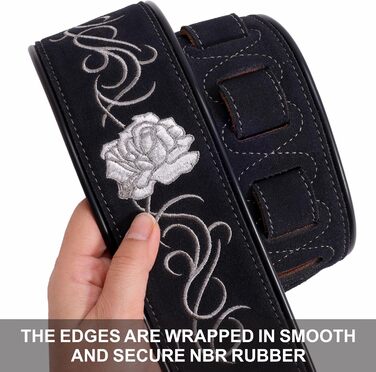 Гітарний ремінь Nefelibata з вишивкою троянд, 2.7', подвійний, з баварської шкіри, з пінополіуретановим наповнювачем, для акустичної, бас та електрогітари