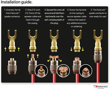 Позолочений Y-подібний роз'єм Nakamichi FanLock Excel-Serie для акустичних кабелів 10-18 AWG, 4мм, для Hi-Fi стерео та домашнього кінотеатру, 4 шт (2 пари)