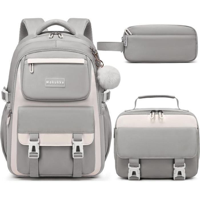 Шкільний рюкзак Makukke для дівчаток та підлітків: набір рюкзаків, водонепроникний, 30L (сірий)