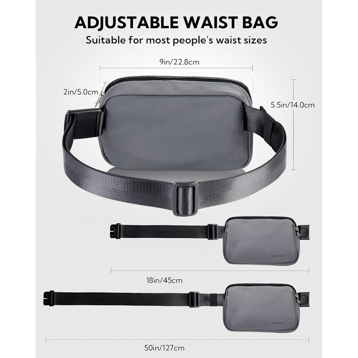 WATERFLY Поясна сумка на пояс для чоловіків та жінок: стильна сумка через плече, спортивна, модний аксесуар, водонепроникна, маленька сумка на стегно для активного відпочинку, подорожей, піших прогулянок, фестивалів (темно-сірий)