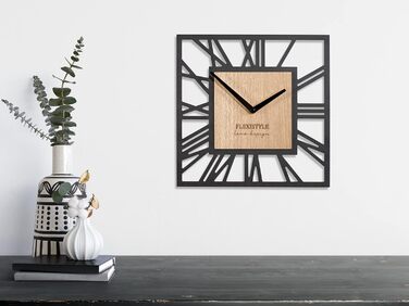 FLEXISTYLE Wall Clock No Ticking Sound Modern LOFT Piccolo Square 30cm Living Room Bathroom, z219n (Black Oak)