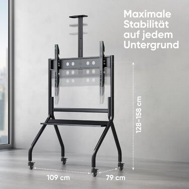ONKRON Mobile TV Stand for 70-110 inch TVs - Adjustable Height, Rolling Base, VESA 1000x800, Black - TS2081-B / TS2080