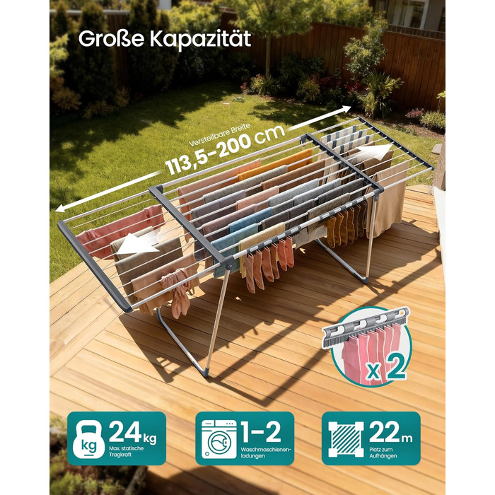 SONGMICS Сушарка для білизни SONGMICS LLR518G01, металева, розкладна, 52.5 x 173 x 96.5 см, з тримачем для шкарпеток, для одягу, рушників, білизни