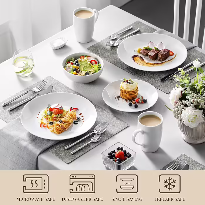 MALACASA, Amelia Series, Porcelain Dinnerware Set for 6 People, 18-Piece Porcelain Tableware Set, White Premium Combination Service, Dinnerware Set consisting of 6 Dinner Plates, 6 Dessert Plates, 6 Soup Plates