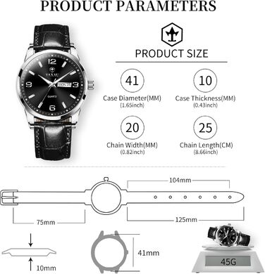 Чоловічий годинник на шкіряному ремінці, кварцовий хронограф, чорний колір, водонепроникний, для чоловіків (8411p-schwarz)