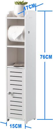 PVC Toilet Paper Holder with Brush - 2-in-1 Bathroom Cabinet - White, 76cm Tall with Roller