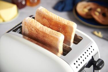 Тостер Russell Hobbs Colours Plus, 2 скибки, нержавіюча сталь, кремовий, широкі відсіки, підставка для булочок, 6 режимів підсмажування, функція розморожування, Lift & Look, 1600 Вт