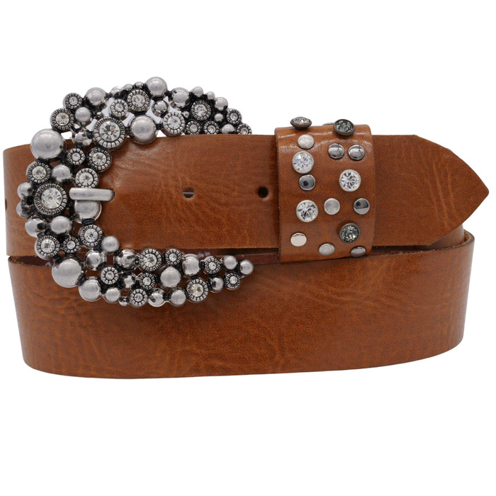 Жіночий шкіряний ремінь AnnaMatoni з розкішною пряжкою, ширина 4 см, коричневий, Made in Germany (105 см)