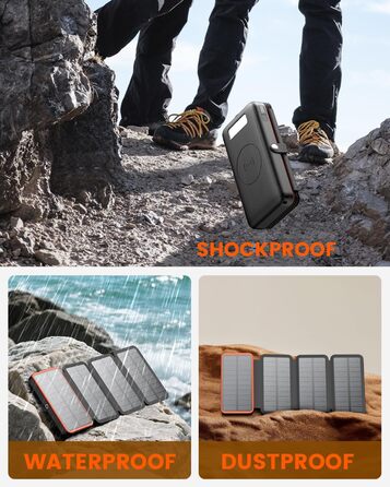 Power Bank FEELLE 27000mAh з сонячною панеллю та швидкою зарядкою 22.5W USB-C, PD 4.0, QC 3.0 для смартфонів та планшетів (Помаранчевий)