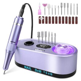 Електрична нігтьова фрезерна машинка для манікюру та педикюру, 40000 об/хв, LCD дисплей, професійний набір, фіолетовий
