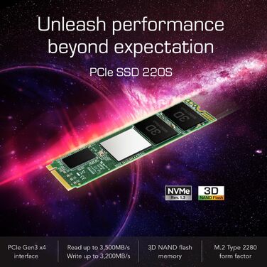 SSD накопичувач Transcend 1TB MTS220S NVMe PCIe Gen3 x4 M.2 2280 з DRAM Cache