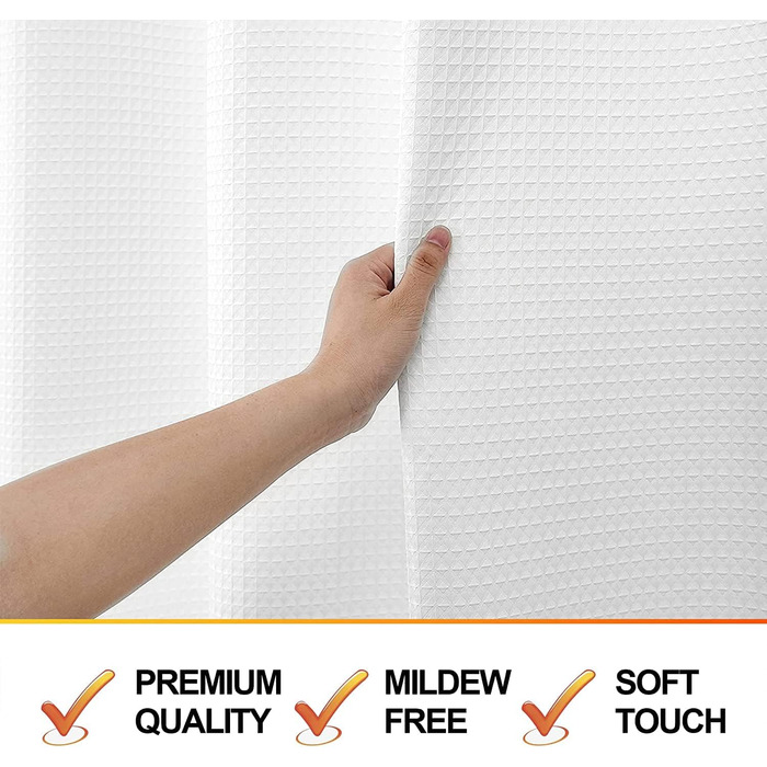 Драпіруваний душовий завіс, білий, вафельний візерунок, тканинний, міцний, готельна якість, 183x244 см