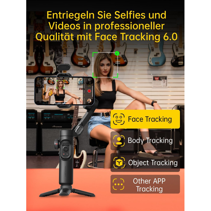 Гімбал AOCHUAN для смартфона з 3 осями стабілізації, RGB-підсвічуванням, трекінгом обличчя та регульованим кільцем фокусування. Підходить для iPhone/Android. Ідеальний для зйомки Vlog та створення контенту.