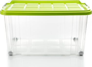 BigDean 2-Pack 60L Storage Boxes with Lid, Large Transparent - Stackable, Robust Box, BPA-Free - Rollable Stack Box with Secure Click Closures - Made in Germany (Green)