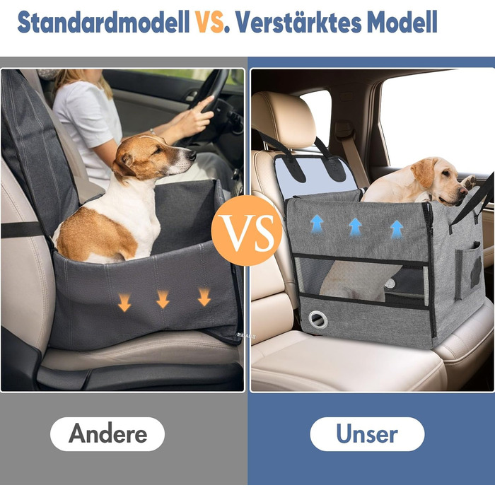 Автомобільний лежак для собак 44x40x40 см – міцний лежак з ременями безпеки та сіткою, знімний кошик для собак на заднє сидіння, водонепроникний та зручний