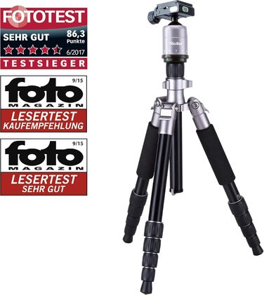 Штатив Rollei Compact Traveler No.1 143cm для камери з кульковою головкою. Легкий штатив для подорожей, сумісний з Arca Swiss, для DSLR та смартфонів (алюміній, титан)