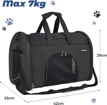 Транспортна сумка для котів та собак Zavothy, чорна, розмір S, з м'якою підстилкою та регульованим ременем