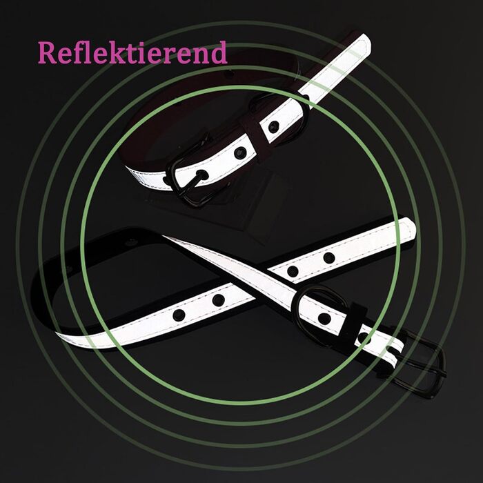 Yonsbox Персоналізоване світловідбиваче відбиваче для собак та котів - Легкий, міцний, з гравіюванням, тихим ID-брелоком та світловідбиваючою ниткою - 6 розмірів (XS–XXL) Чорний M: 29-38 см (підходить для 6-10 кг)