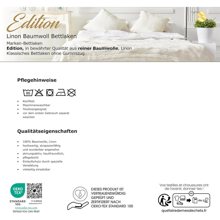 aqua-textil Edition Fitted Sheet XXL 240 x 290 cm White Cotton Classic Bed Sheet