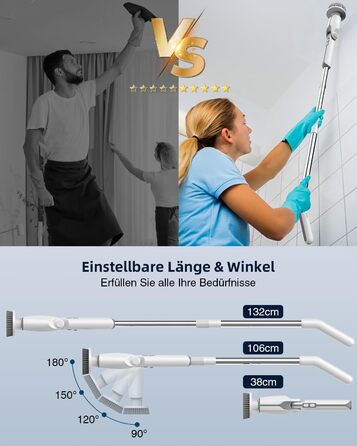 Leebein Electric Cleaning Brush, 2024 New Spin Scrubber with 8 Interchangeable Brush Heads, Remote Control, Adjustable Long Handle 38-132CM & 2 Speeds and for Bathroom/Kitchen