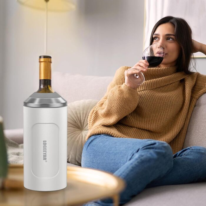 Охолоджувач для вина з кришкою, 750мл, з нержавіючої сталі, для шампанського та вина, портативний, ідеальний подарунок для поціновувачів вина, білий