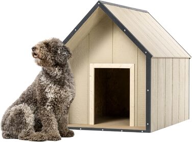 Будка для собак Outdoor маленьких порід – дерев'яна будка для собак, водостійкий дах 76 x 99 x H80 см, розмір S, Timbela M401-1 розмір M, 76x99xH80cm, натуральне дерево (розмір L, 80x118xH94cm, LP SmartSide дерев'яні панелі)