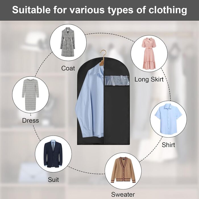 4 місткі мішки для одягу 60x120/100 см, чорні мішки для одягу, захисні чохли для костюмів, курток, вечірніх суконь з блискавкою, мішки для одягу 120 см для костюмів, курток, вечірніх суконь