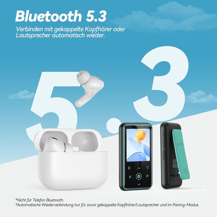 MP3 плеєр AGPTEK 64GB Bluetooth 5.3 з кліпсою для спорту, 1.8