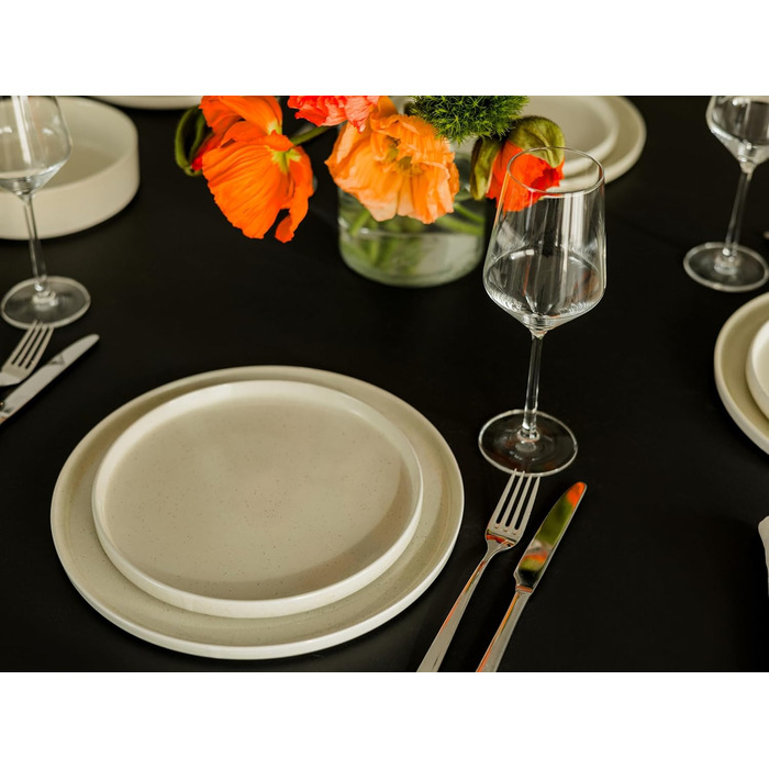 Igunga Stoneware Dinnerware Set - 12 Piece Set for 4 | Reactive Glaze Beige Tableware - Handcrafted Premium Quality