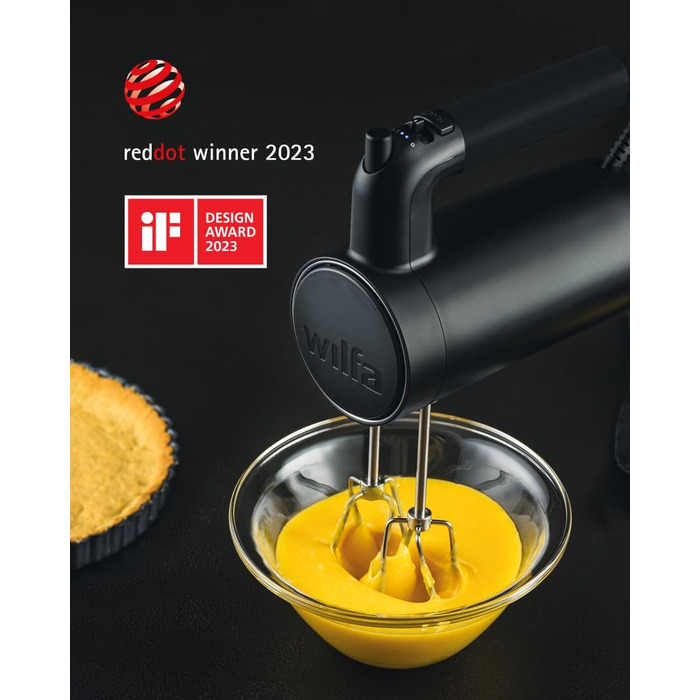 Wilfa Hand Mixer Smooth Mix 500 | 500 W | 5 Speeds | Boost Function & Eject Function | Includes Whisk + Dough Hook | 1.4m Long Cable | Up to 1.5kg Dough | Accessory Holder (black)