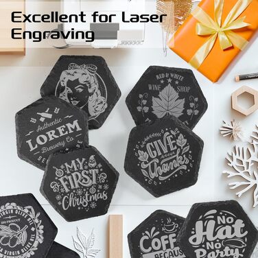MAPRIAL 36-Piece Slate Coasters Bulk, 10.2 cm Hexagonal, Blank, Black Stone Coasters for Drinks, Natural, Handmade, Hexagon, Stone for Laser Engraving, Gifts, Engraving, Halloween