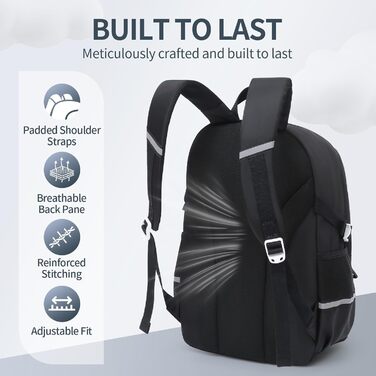 Дитячий рюкзак для підлітка: для школи, ноутбука, подорожей (17 дюймів, чорний)