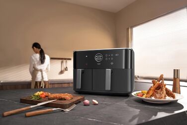 Фритюрниця Xiaomi Dual Zone 10л, 2 камери (3.5л + 6.5л), 230°C, синхронізація, 9 режимів, 2700W, без олії, сенсорне управління, чорна