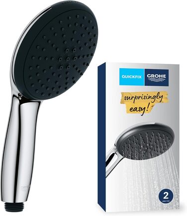 GROHE Vitalio 110 - 14l per minute (2 spray patterns, standard connection, silicone ring protects against falls, with 150cm shower hose), round, chrome, 26972001 (hand shower)