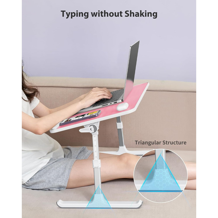 SAIJI Підставка для ноутбука на ліжко - регульована висота, складний столик для дивану/підлоги, для роботи/навчання/читання/їжі, підходить для ноутбуків до 17 дюймів (52*30 см), Рожевий