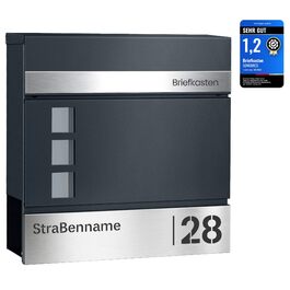Поштовий ящик SONGMICS з персоналізованим гравіюванням, номерний знак, сучасний антрацитово-сріблястий, з замком та вікном для газет