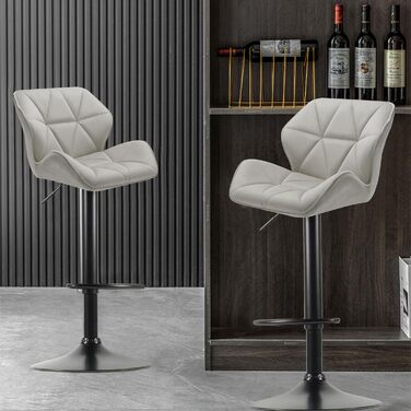 WangPangzi Adjustable Bar Stools 2-Pack with Backrest - Padded Faux Leather Kitchen & Counter Height Stools with Footrest - for Home, Kitchen, Hotel, Bar (Black & Light Gray Velvet)