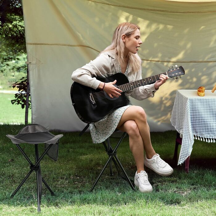 Складний туристичний стільчик з кишенею для риболовлі, кемпінгу та пікніків. Чорний, 53.3 см, до 102 кг.