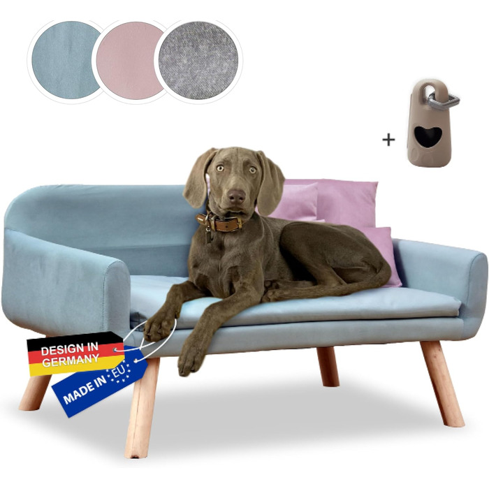 Софа для собак Rohrschneider Chicago | Миється, для собак маленьких та середніх порід | Макс. вага 50 кг | Зручна, Made in EU | 103x57x50 см | Сумка для відходів (Блакитна)